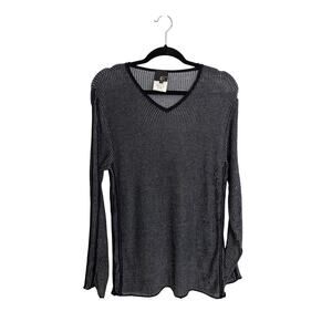 Just Cavalli Top Womens 12 IT48 Striped Ribbed Thin Knit V-Neck Black White